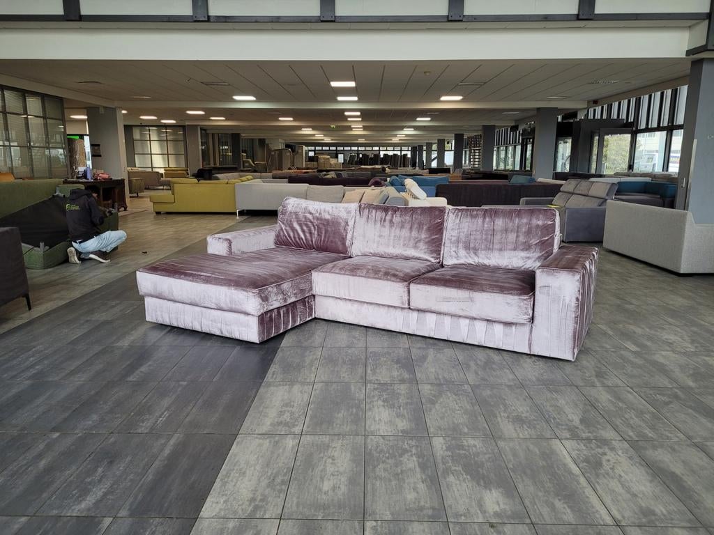 ✅️️️️️️ GEREINIGD mauve velvet hoekbank 305x175 BEZORGEN, Hoekbank, 300 cm of meer, Ophalen of Verzenden, Zo goed als nieuw