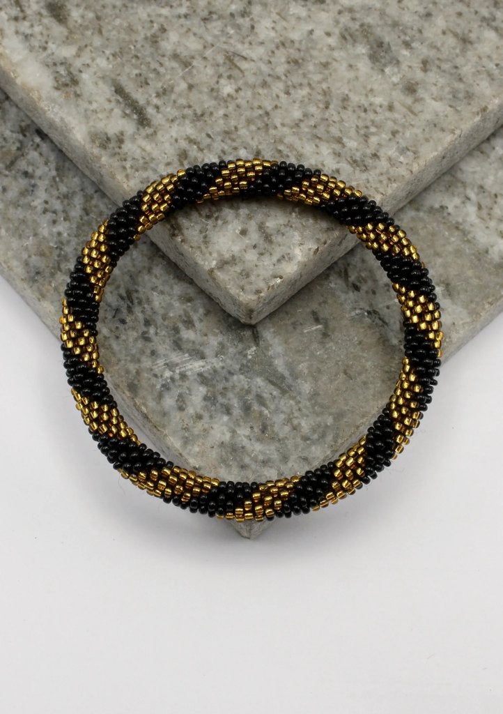 Glaskralen armband - goud en zwart - RB153, Overige materialen, Overige kleuren, Verzenden, Nieuw