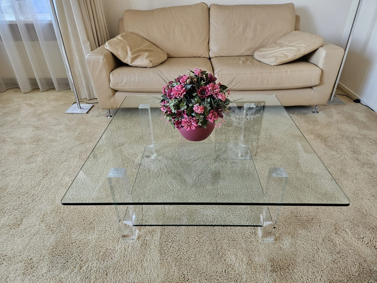 Glazen salontafel, Ophalen, 50 tot 100 cm, Vierkant, 50 tot 100 cm
