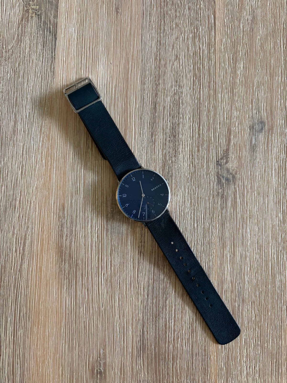 Skagen heren horloge, Overige merken, Polshorloge, Ophalen of Verzenden, Leer