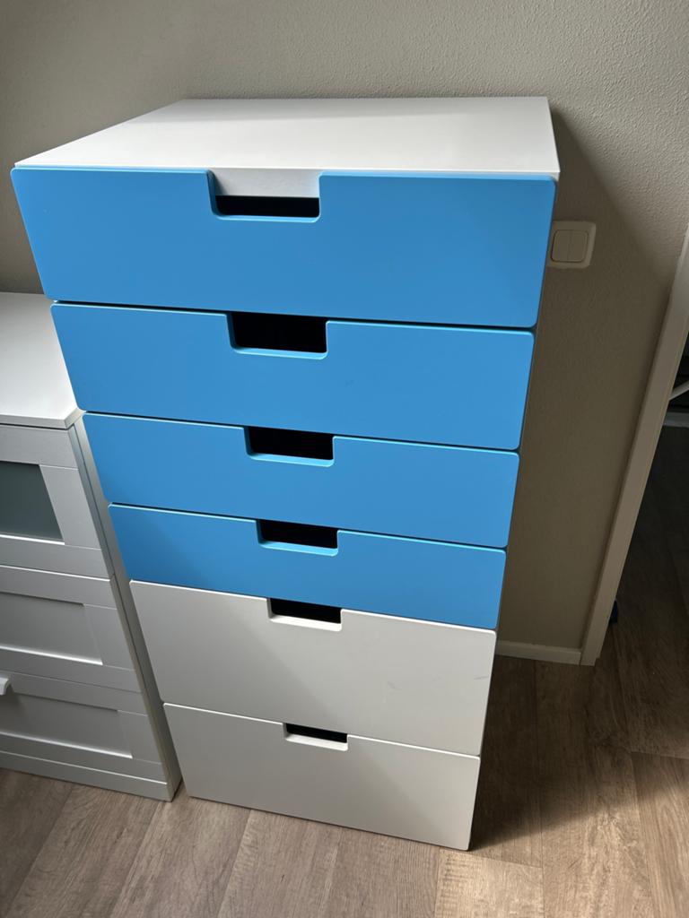 IKEA Ladekast met 6 laden - Blauw/Wit, Ophalen, Gebruikt, 5 laden of meer, 100 tot 150 cm