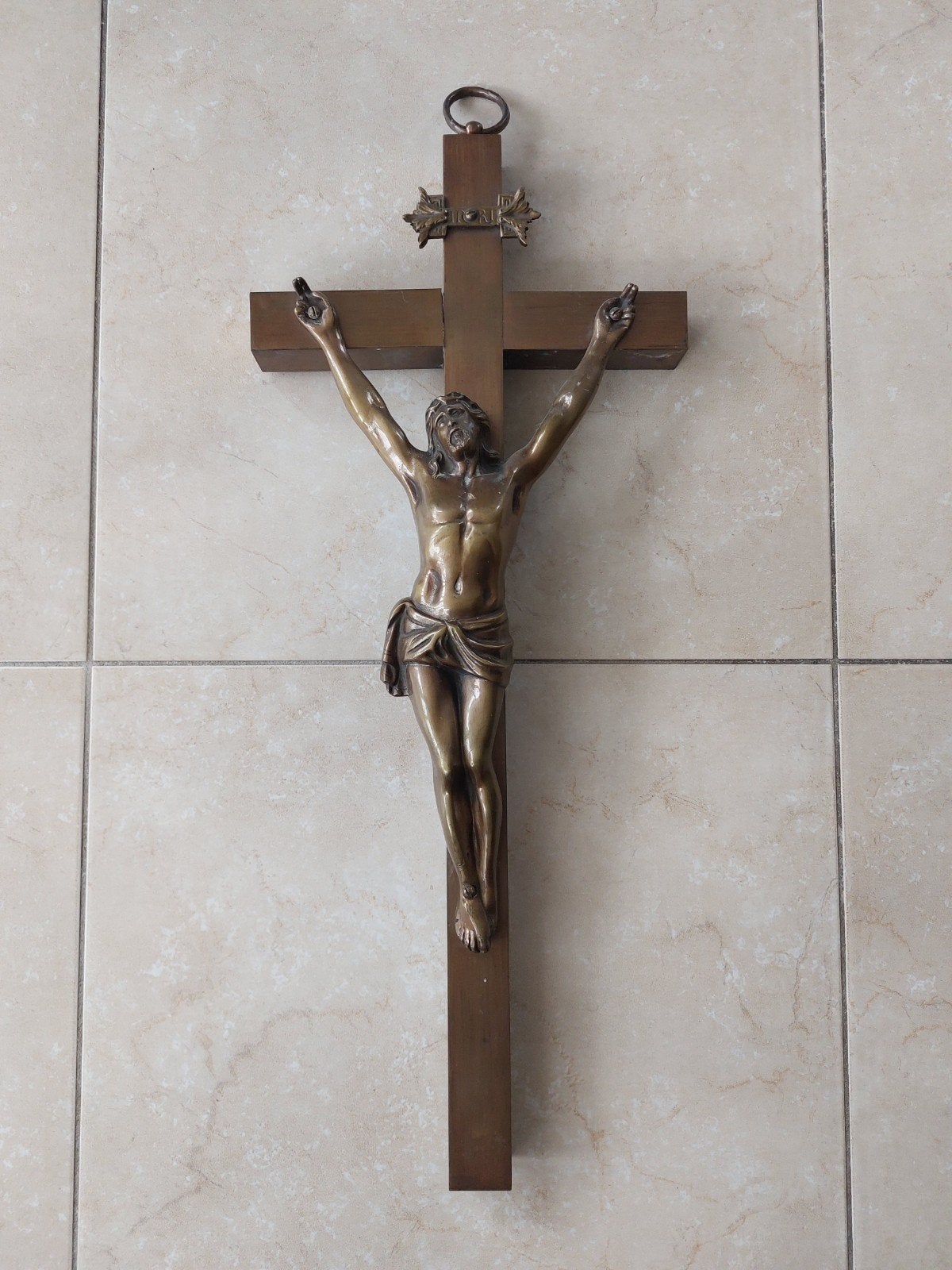 Groot Kruisbeeld van Jezus - Brons/Koper, Antiek en Kunst, Antiek | Religie, Ophalen of Verzenden