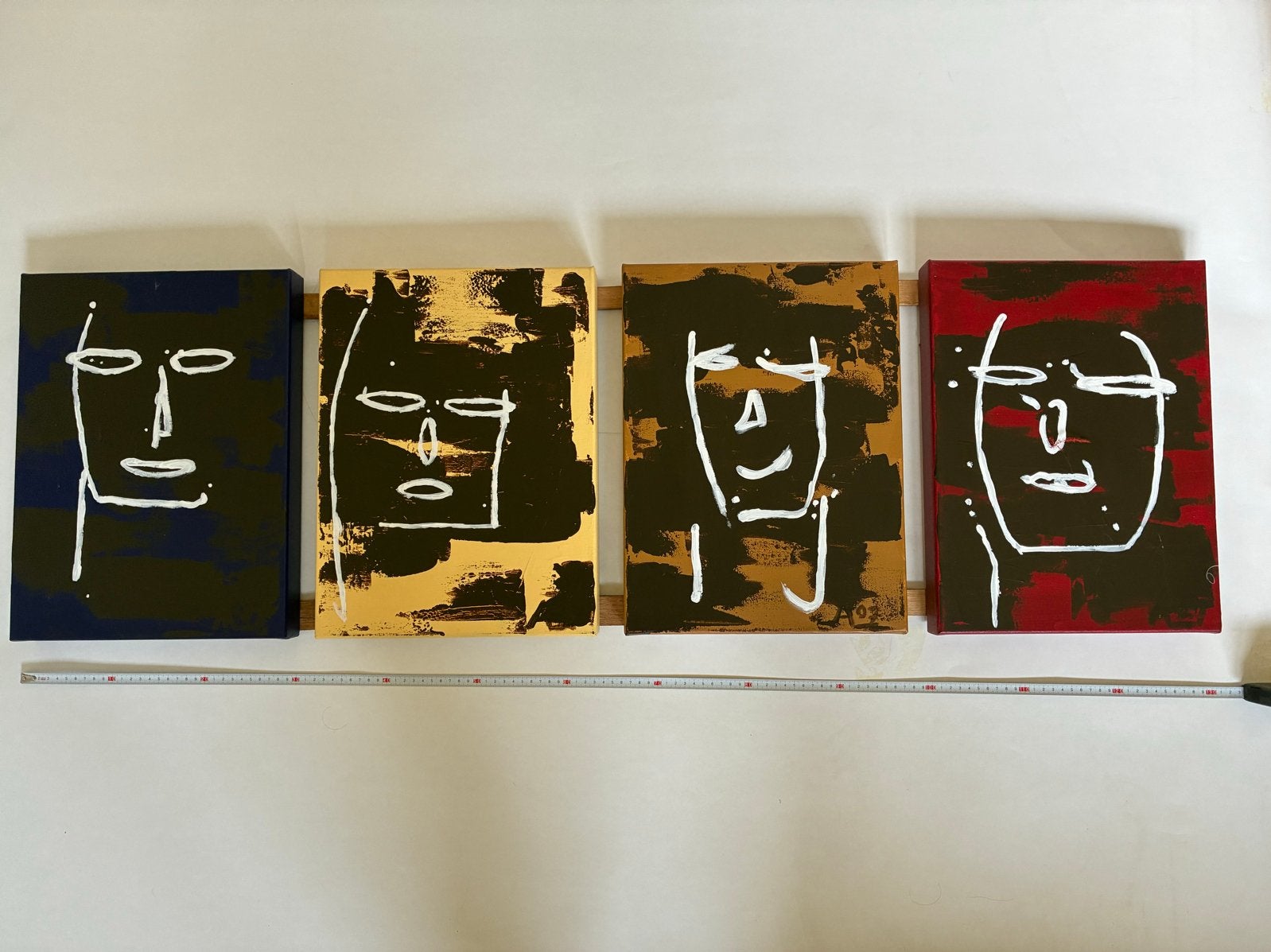 Abstracte compositie van 4 schilderijen, Antiek en Kunst, Ophalen, Abstract, Handgeschilderd, Olieverf