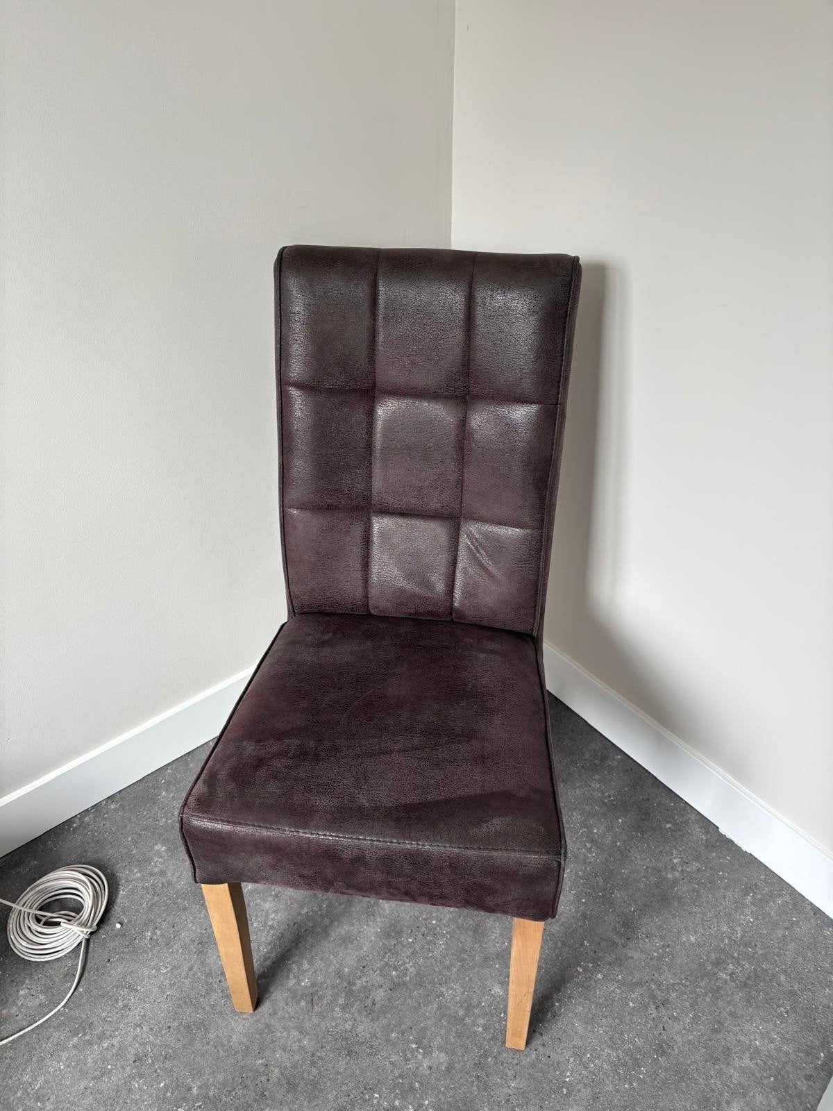 Gratis af te halen: 6 eetkamerstoelen antraciet, Huis en Inrichting, Stoelen, Ophalen, Gebruikt, Bruin, Stof