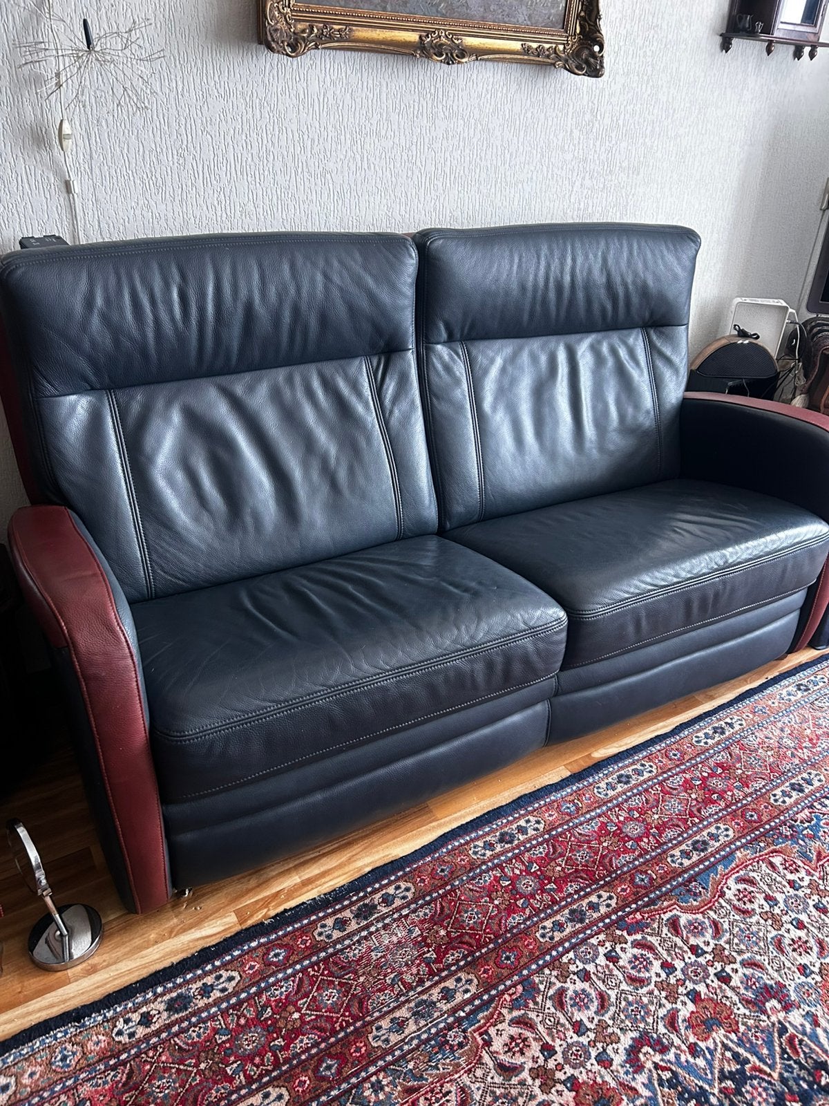 Leren bankstel, Huis en Inrichting, Banken | Bankstellen, Ophalen, Gebruikt, 75 tot 100 cm, Leer