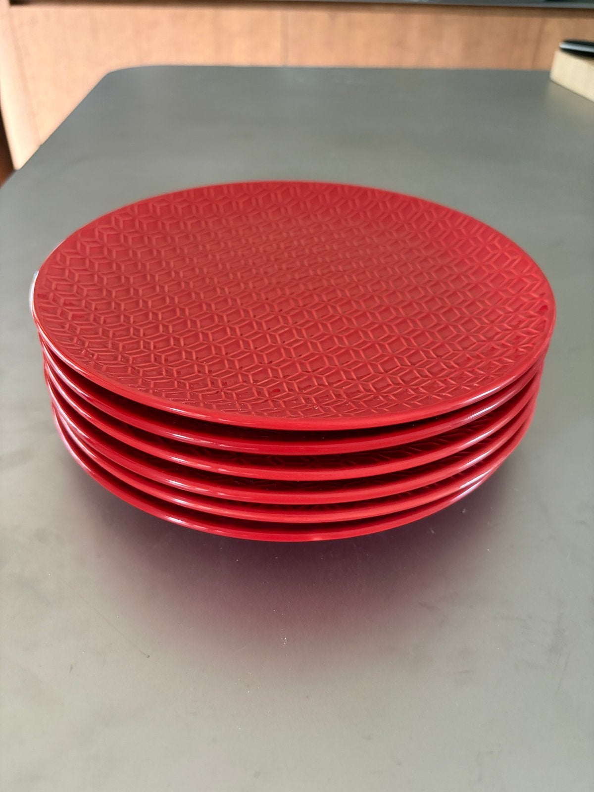 Set van 6 rode ontbijtborden - Inari, Ophalen of Verzenden, Zo goed als nieuw, Rood, Steen/keramiek
