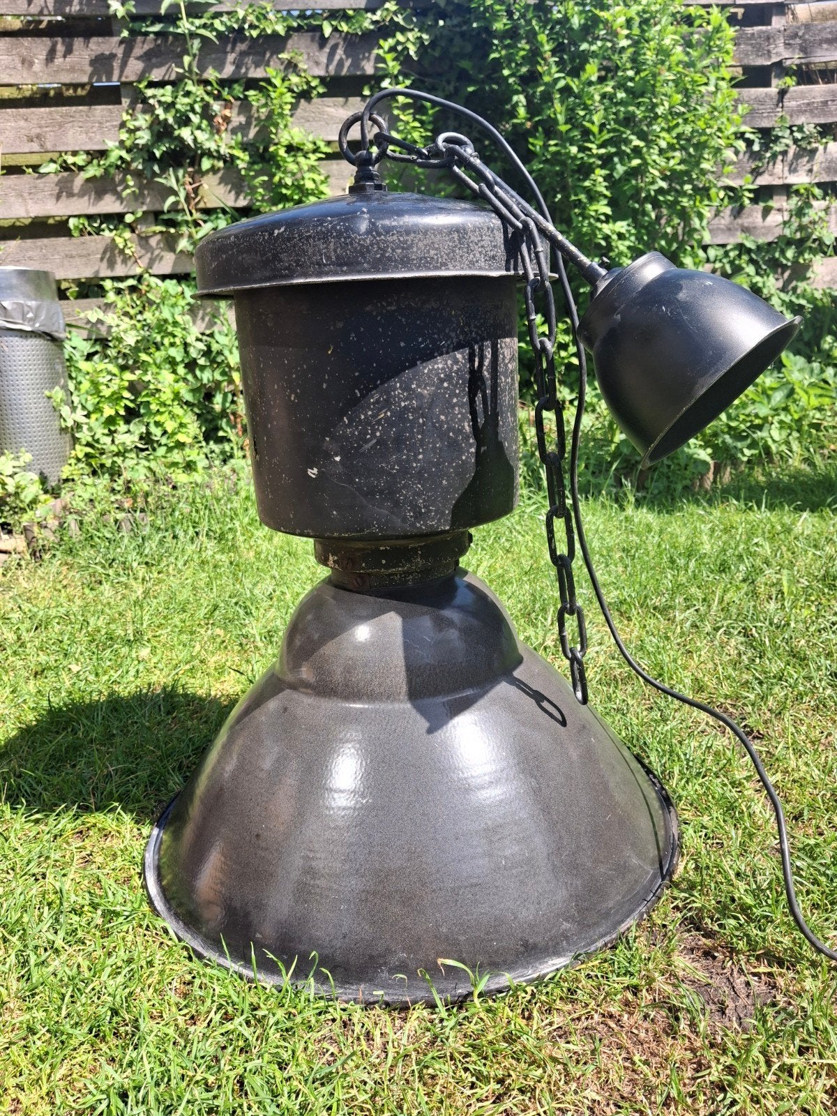 Grote vintage Stoere Industriële Fabriekslamp / Hanglamp, Ophalen