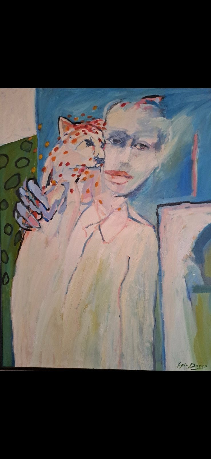 Schilderij Egi van Doren - Vrouw met luipaard, Ophalen