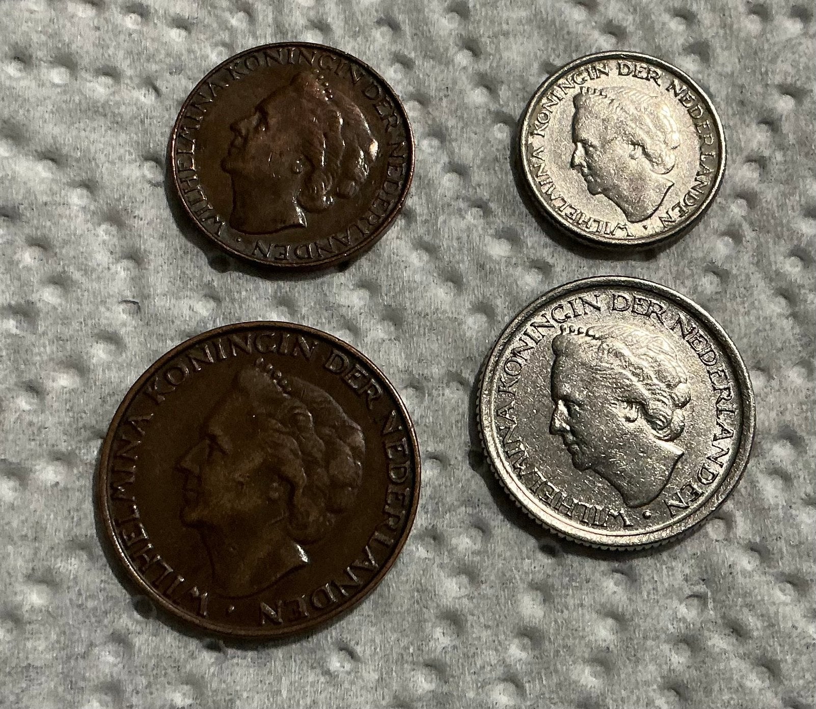 4 oude munten nederland  wilhelmina 1948, Postzegels en Munten, Ophalen of Verzenden, Setje