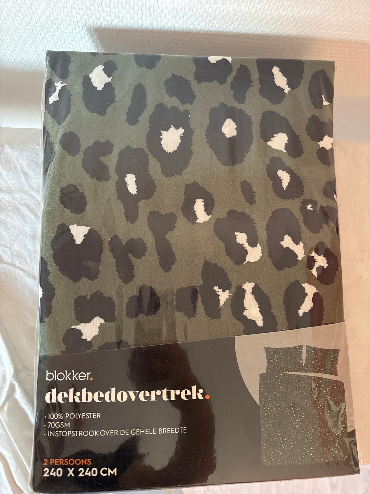 Blokker Dekbedovertrek 240x240 Groen Zwart Wit Panterprint, Instopstrook, Dekbedovertrek, Nieuw, Ophalen of Verzenden