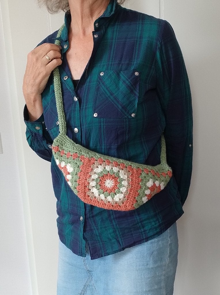 Handgemaakte crossbodytas schoudertas banaantas groen oranje, Ophalen of Verzenden, Nieuw, Groen