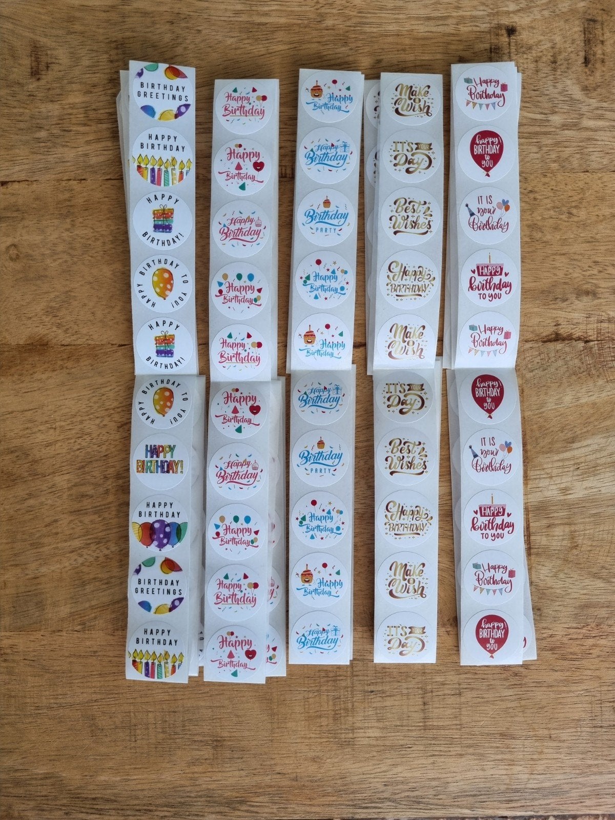 5x 100 stickers thema verjaardag, Hobby en Vrije tijd, Ophalen of Verzenden, Nieuw, Versiering, Verjaardag