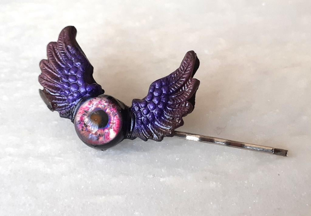 haarspeld gothic oog met vleugels paars, Ophalen of Verzenden, Nieuw, Haarspeld