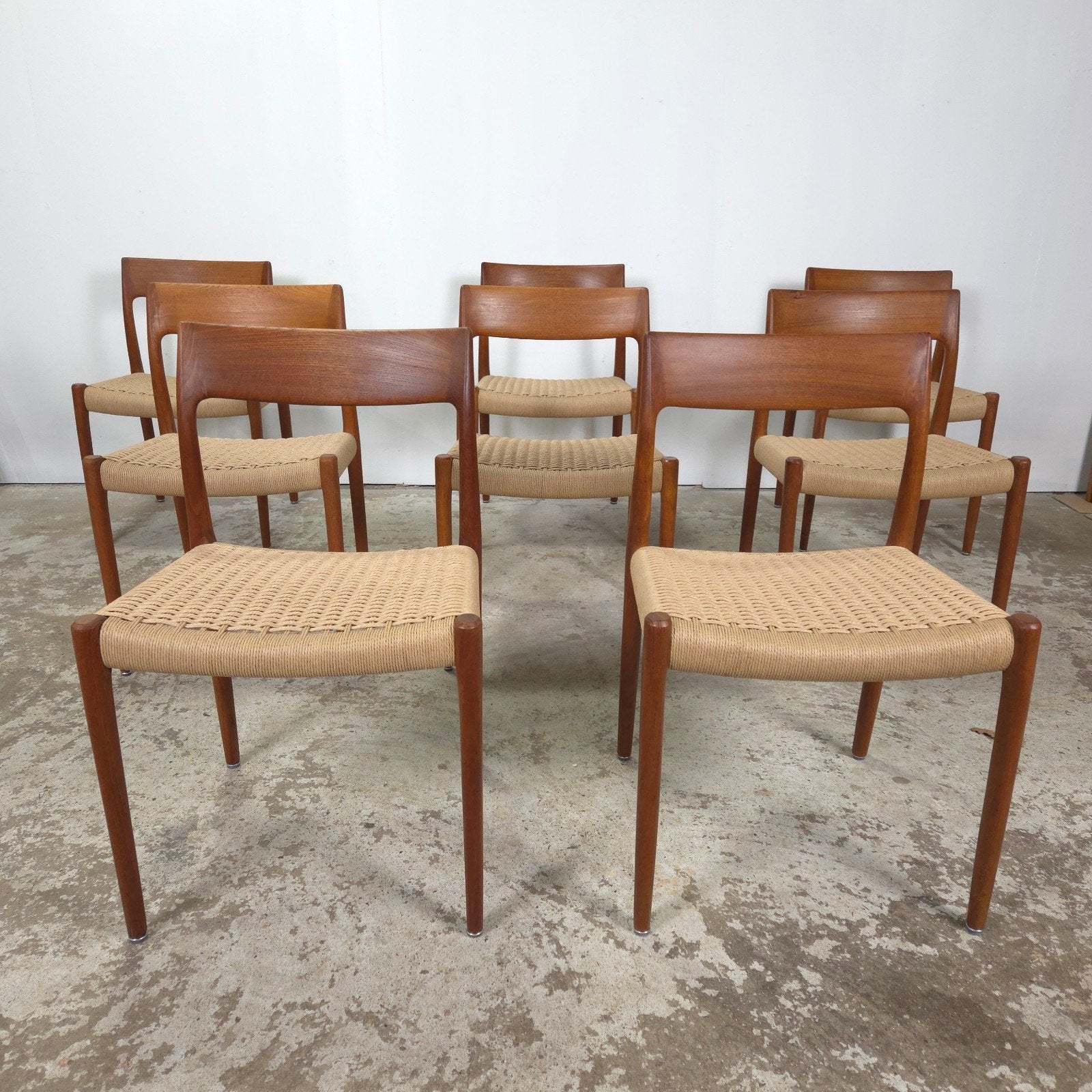 Niels Møller model 77 eetkamerstoel teak nieuw papercord, Ophalen, Bruin, Niels Otto Møller, Hout