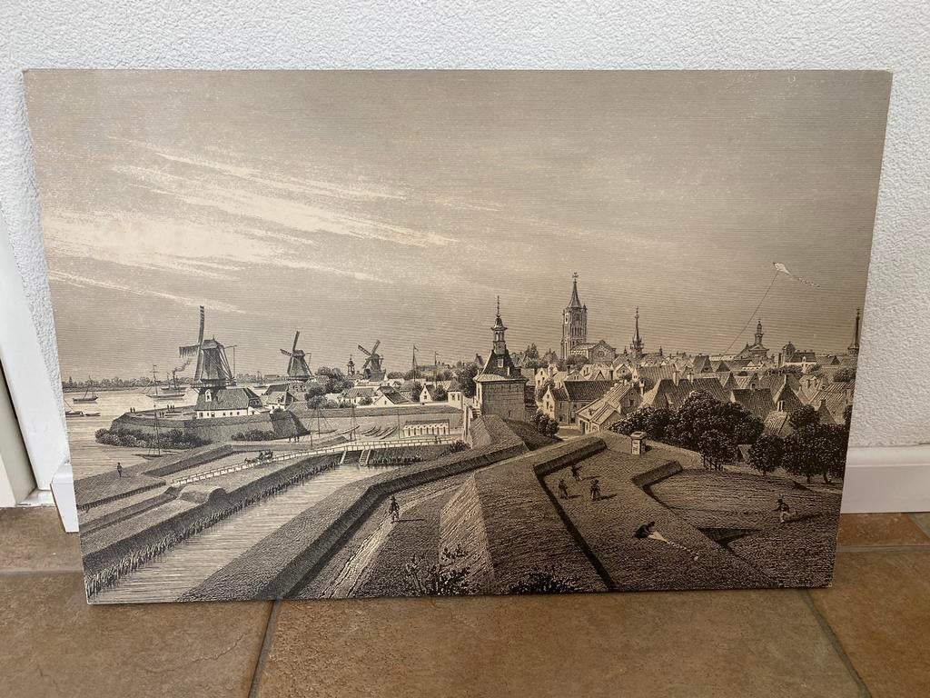 Gorinchem prent op lijst, gezicht op stad omstreeks 1860, Antiek en Kunst, Ophalen