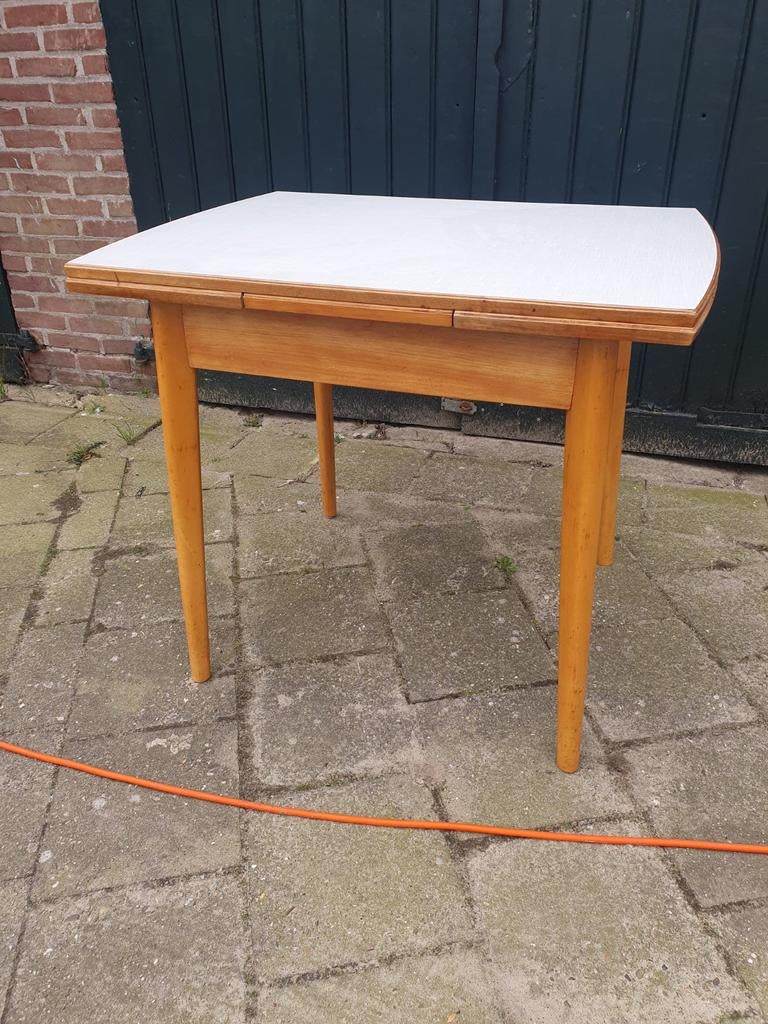 Vintage formica tafel, Ophalen, Gebruikt, 100 tot 150 cm, Teakhout