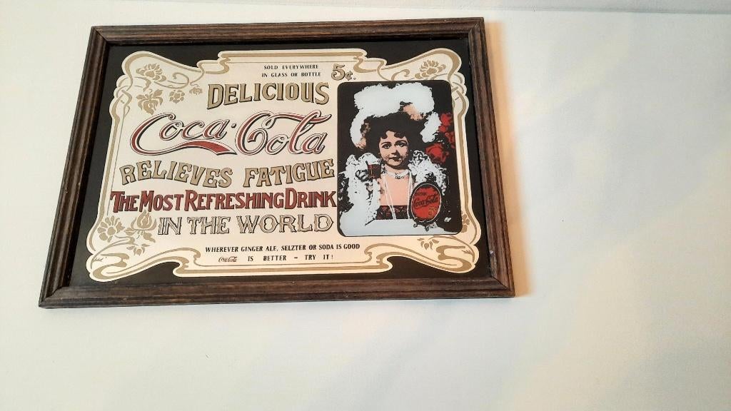 Vintage Coca Cola spiegel, Verzamelen, Ophalen of Verzenden, Gebruikt, Reclamebord