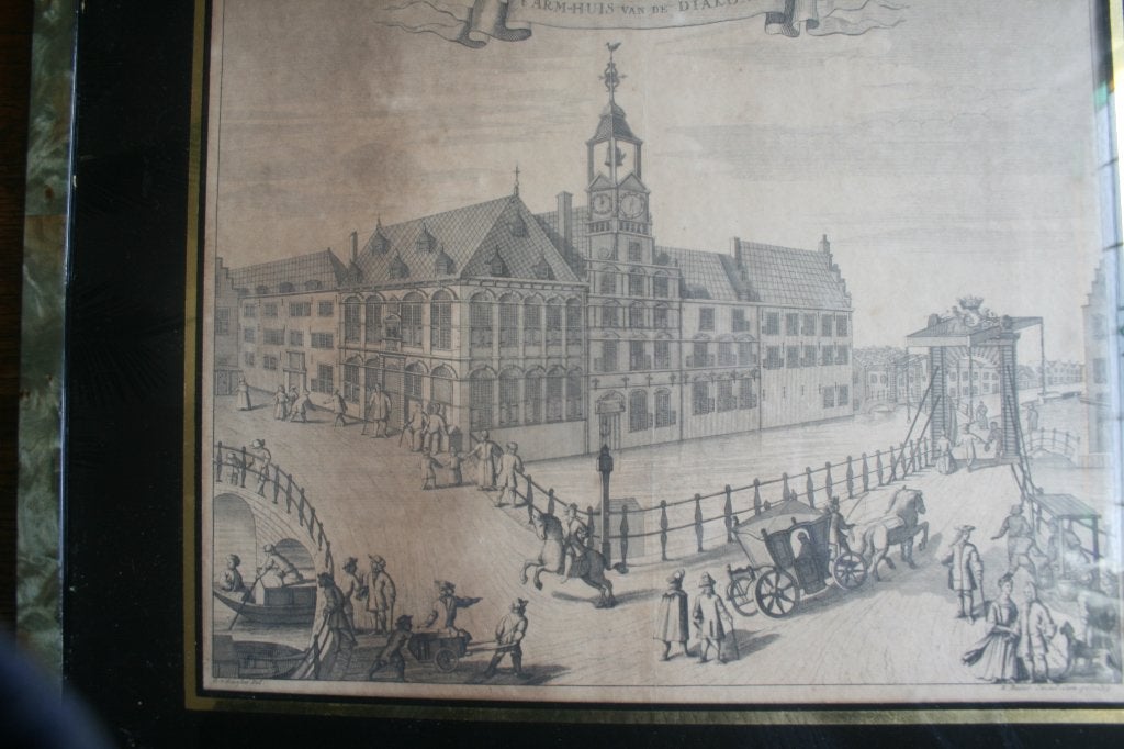 prenten, Antiek en Kunst, Ophalen, 44 cm, Ets, Stadsgezicht