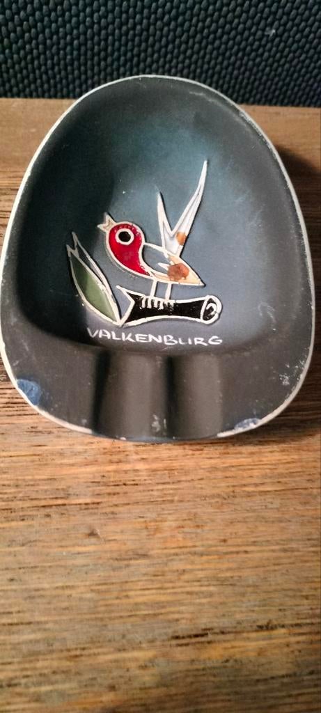 Vintage asbak Valkenburg met vogelmotief - iets sleets, Ophalen of Verzenden, Gebruikt, Asbak