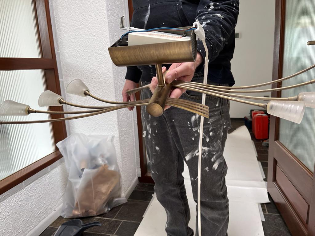 Messing 8 punts lamp met trafo, Ophalen of Verzenden, Zo goed als nieuw