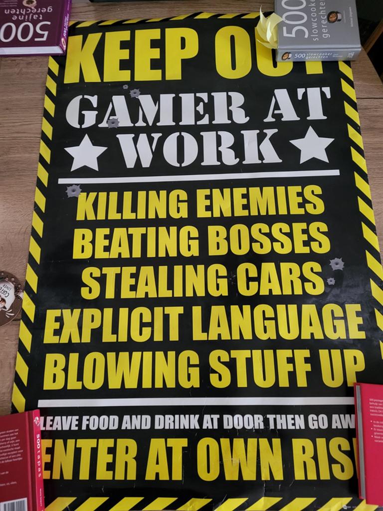 Grappig 'Gamer at Work' waarschuwingsbord, Spelcomputers en Games, 1 speler, Ophalen of Verzenden, Vanaf 3 jaar