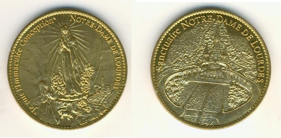 Coin Medaille Notre Dame De Lourdes Verguld  Munt Nr.508 jdu, Ophalen of Verzenden, Overige materialen, Buitenland