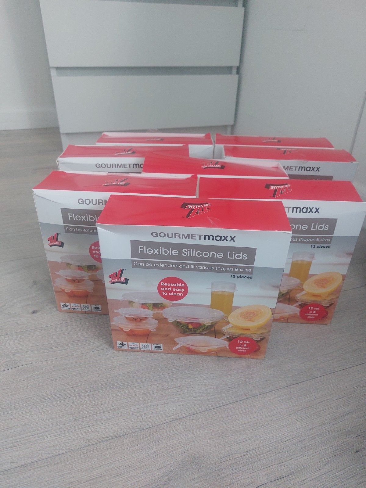 Gourmetmaxx Flexibele Siliconen Deksel Set - 12 Stuks, Ophalen, Overige typen, Nieuw, Wit
