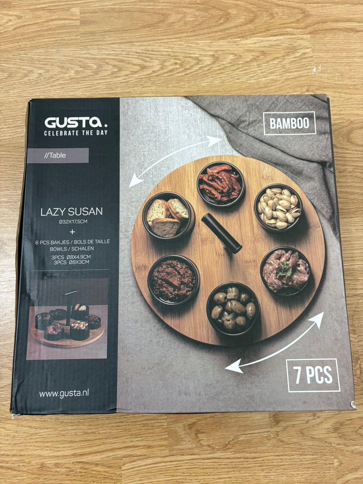 Gusta Lazy Susan bamboe draaiplateau hapjes schalen, Hout, Snij-/serveerplank, Nieuw, Gusta
