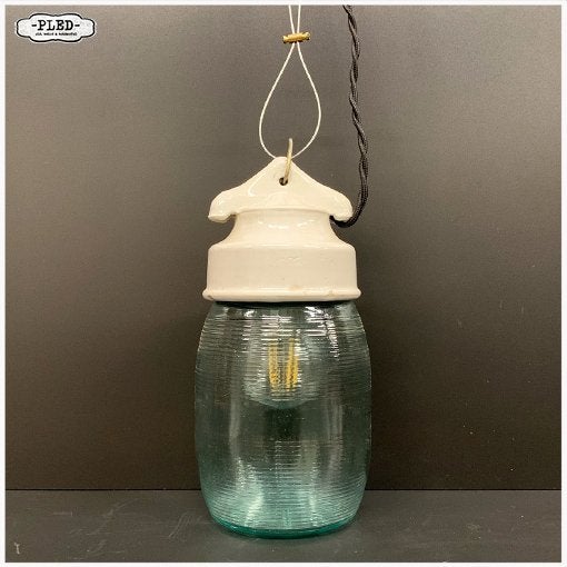 Porseleinen hanglamp met schutglas, incl. snoer + staaldraad, Vintage, Zo goed als nieuw, Nb, Nb