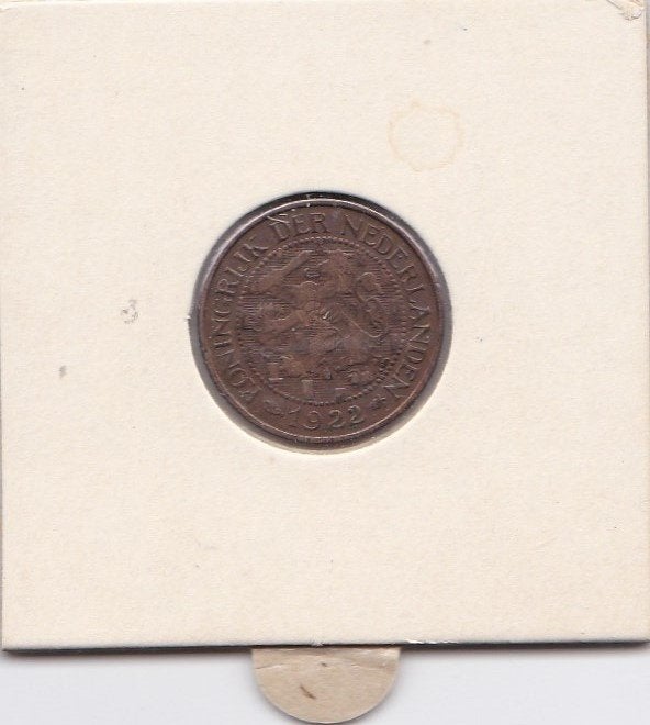 Wilhelmina cent 1922, Postzegels en Munten, Munten | Nederland, Ophalen of Verzenden, Koningin Wilhelmina, 1 cent, Losse munt