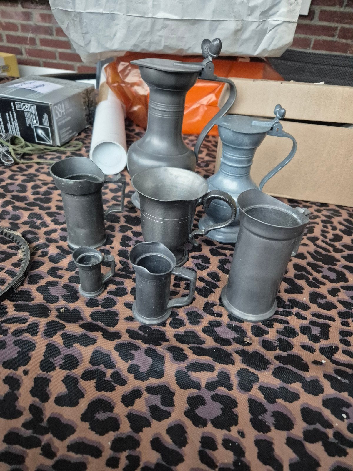Collectie tinnen kannen en bekers, Ophalen of Verzenden