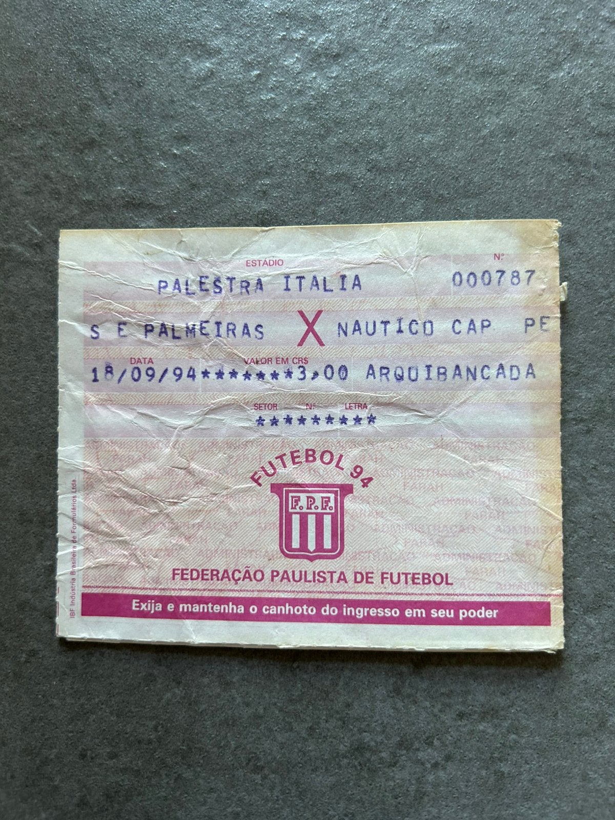 S.E. Palmeiras - Náutico ticket, Ophalen of Verzenden, Buitenlandse clubs, Overige typen