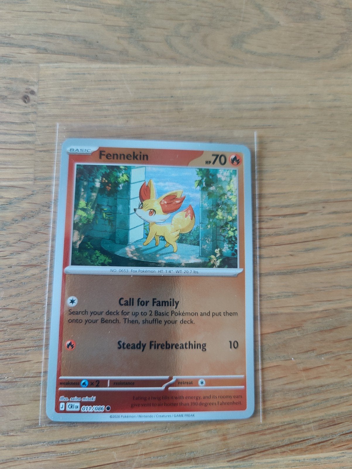 Pokémon Kaart Fennekin 011/086 CRI - Zo goed als nieuw, Ophalen, Zo goed als nieuw, Losse kaart