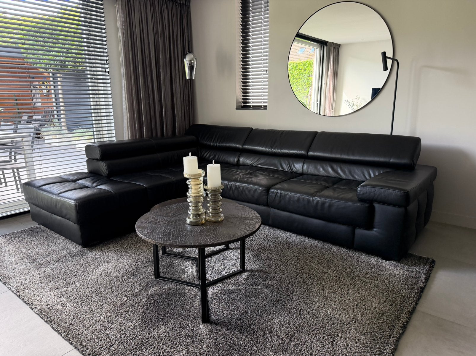 Hoek/loungbank longchair 2,5 zits zwart leer 2.90-2.20 cm, Ophalen, Zo goed als nieuw, Leer