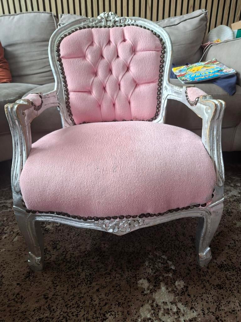 Barok kinderstoel roze/zilver, Ophalen