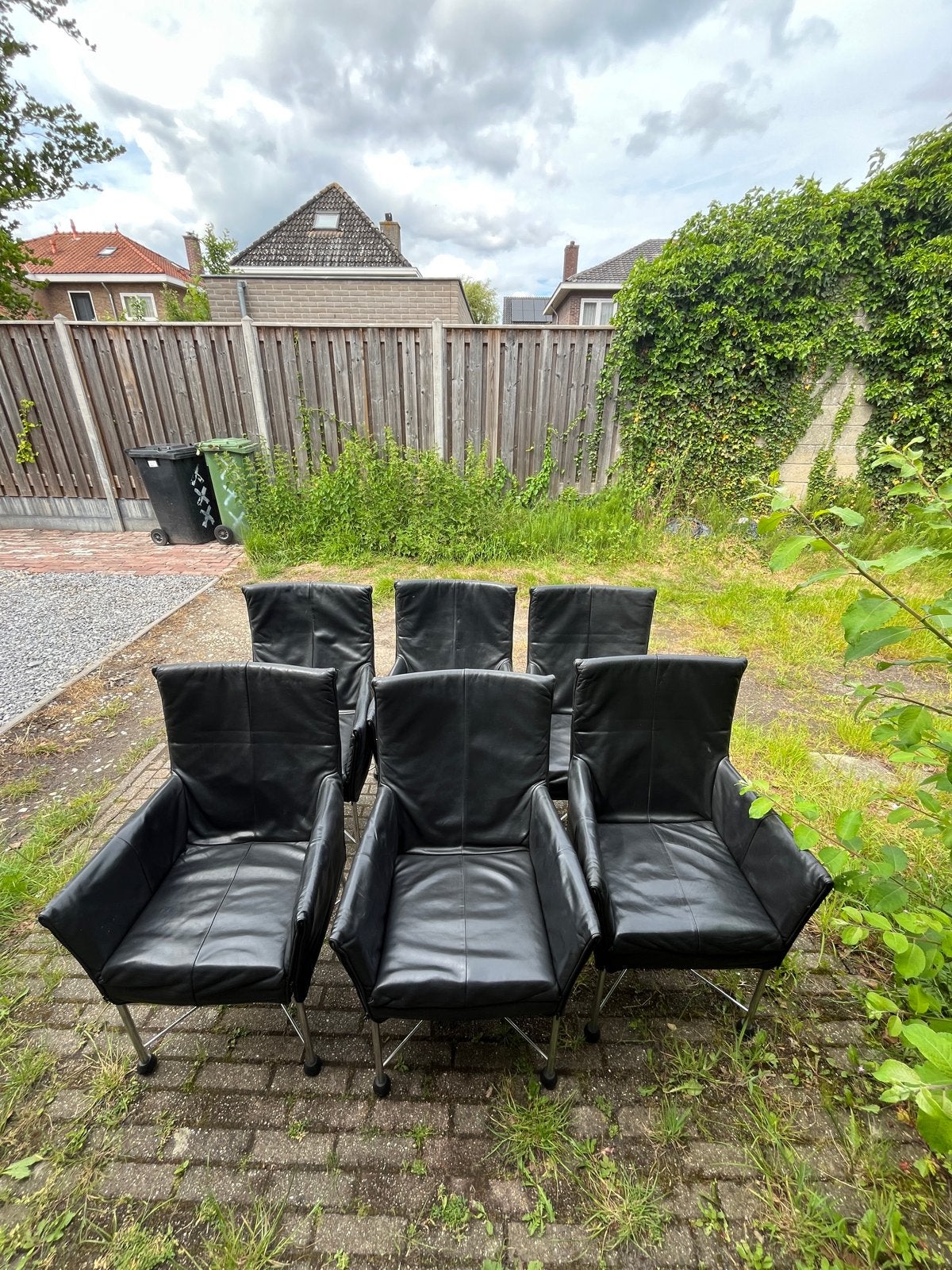 Charly Montis stoelen - Zwart leer, Huis en Inrichting, Ophalen, Gebruikt, Zwart, Leer