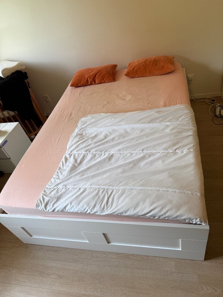 140x200 Ikea bed met lades, Ophalen, Gebruikt, Wit, Tweepersoons