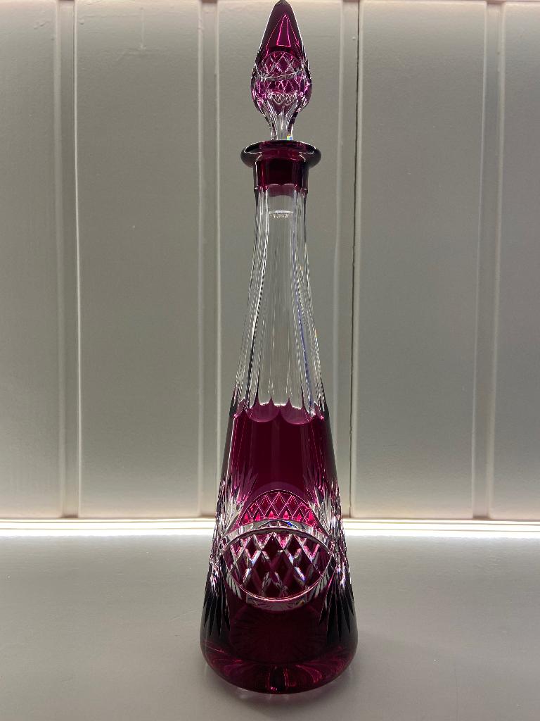 Prachtige, mauve likeurkaraf van Val Saint Lambert, Ophalen of Verzenden