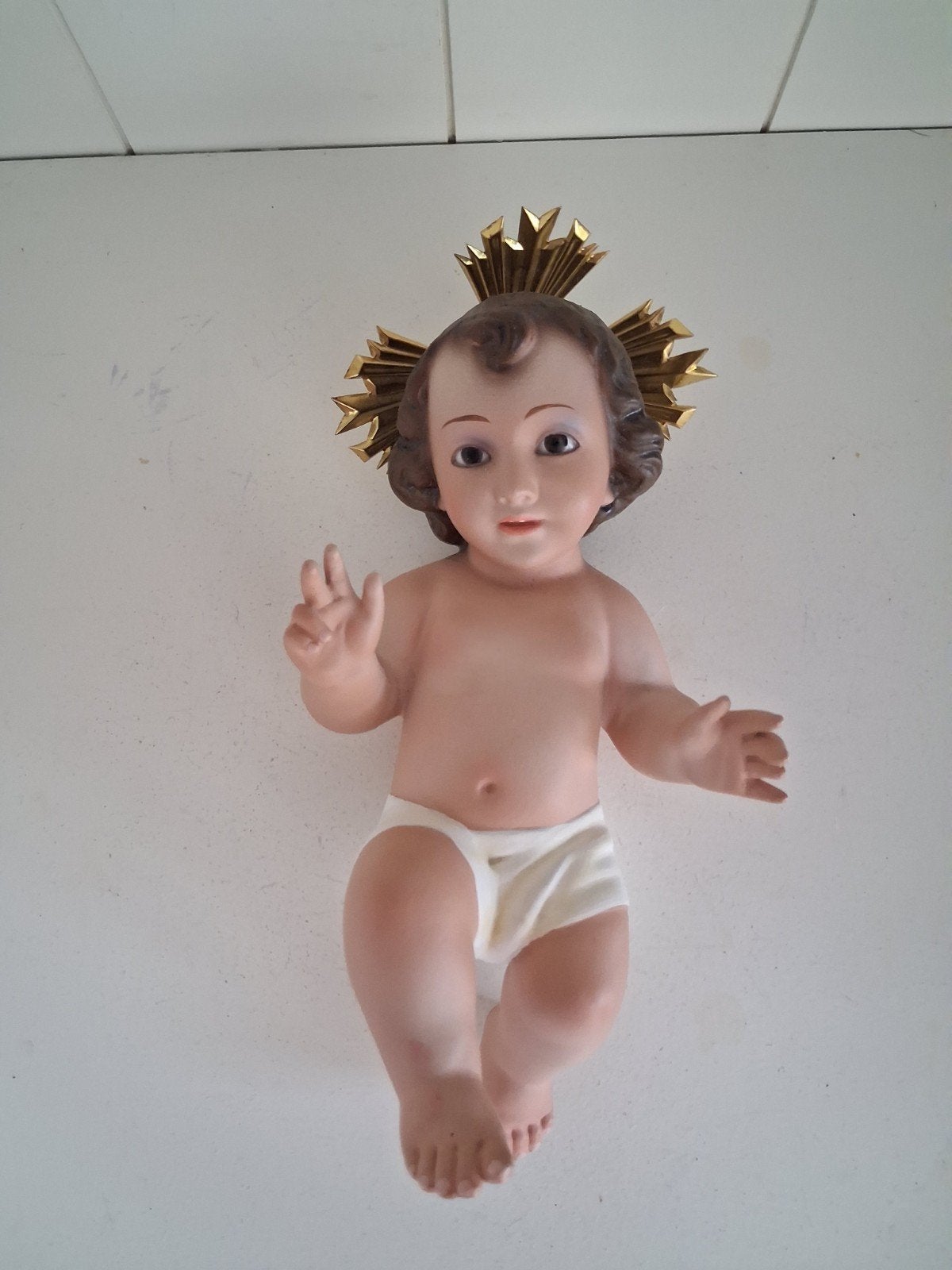 Antiek beeld van het kindje Jezus  Made in Olot, Antiek en Kunst, Ophalen of Verzenden