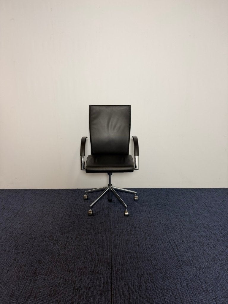 37 x Bureaustoel Ahrend 350, zwart leder, chroom frame, Ophalen, Gebruikt, Zwart, Bureaustoel