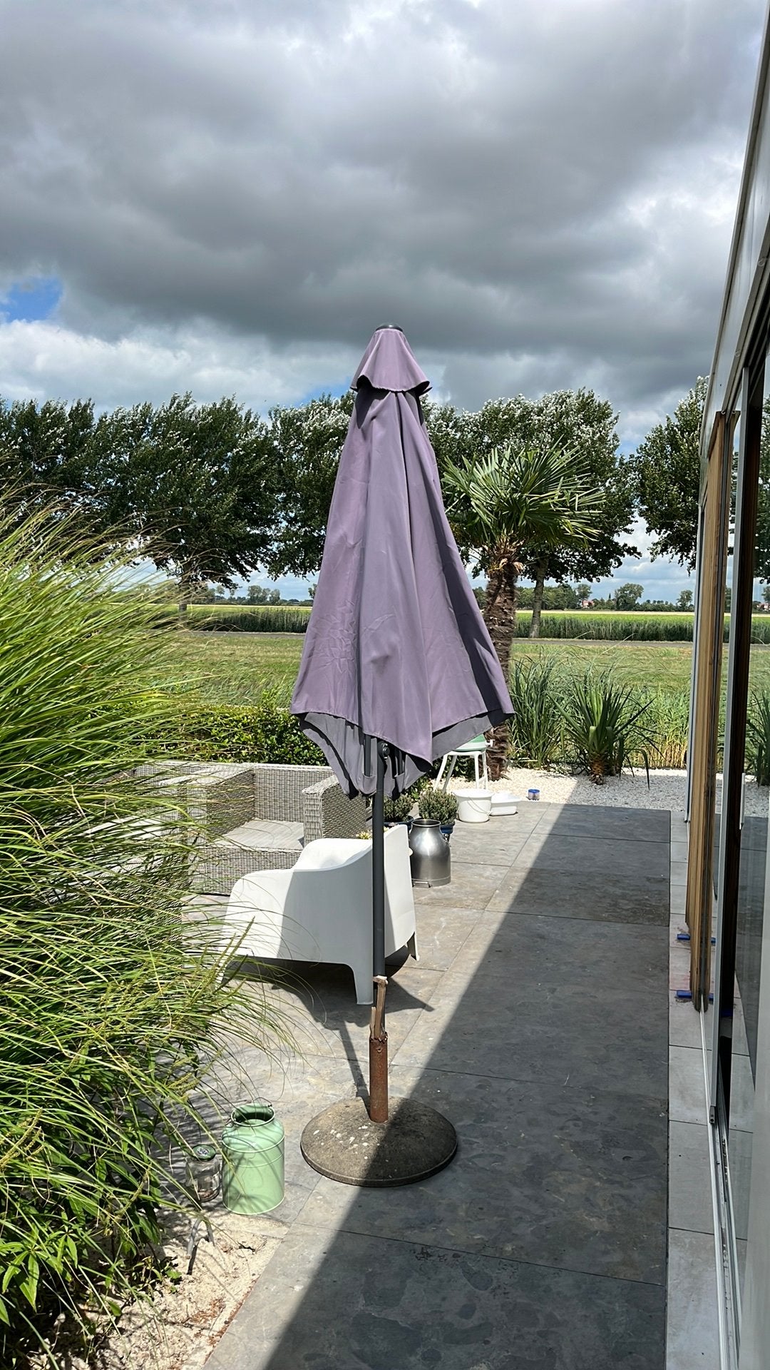 Antraciete parasol diameter 150cm, Ophalen, Gebruikt, Kantelbaar, 1 tot 2 meter