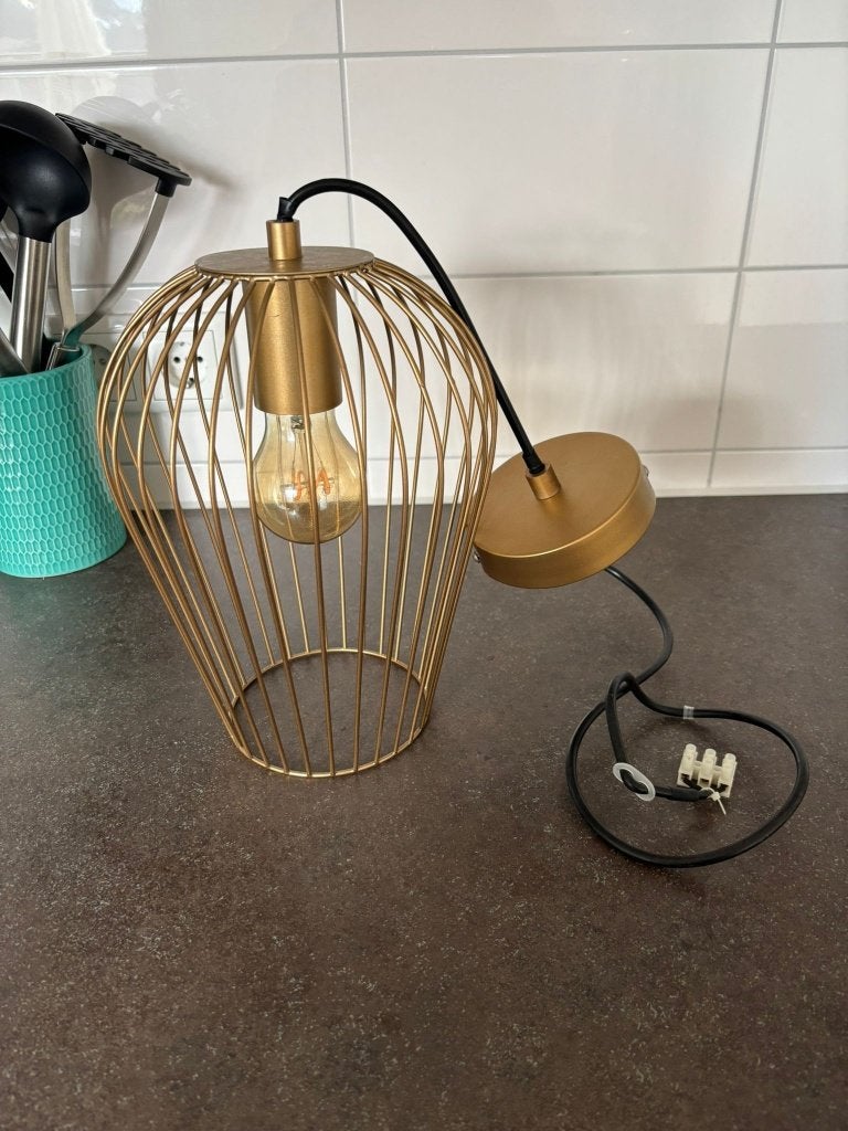 Gouden hanglamp Leenbakker met lampje, Ophalen, Gebruikt, Modern, Industrieel, E27 (groot)