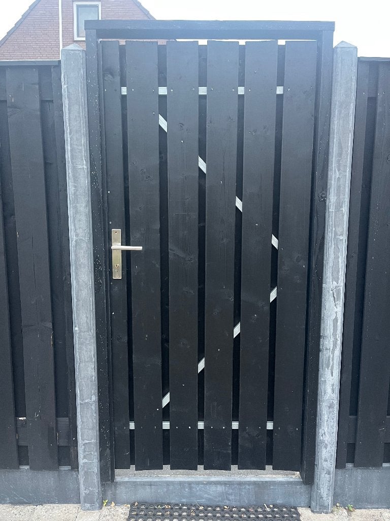 Tuinhekken en tuindeur zwart, Tuin en Terras, Ophalen, Zo goed als nieuw, Hout, Tuinhek
