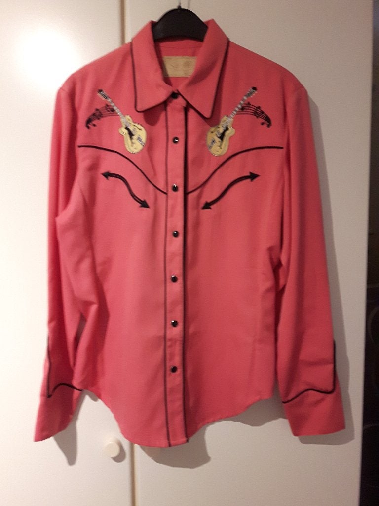 Country Western rockabilly blouse Scully cadillac gitaar, Maat 38/40 (M), Ophalen of Verzenden, Zo goed als nieuw, Roze