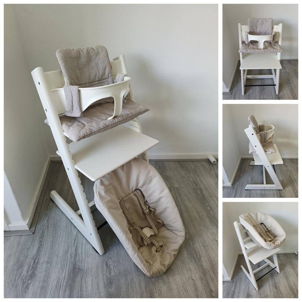 Stokke Tripp Trapp wit+babyset,kussen,newbornset evt. tray, Kinderen en Baby's, Kinderstoelen, Ophalen of Verzenden, Zo goed als nieuw