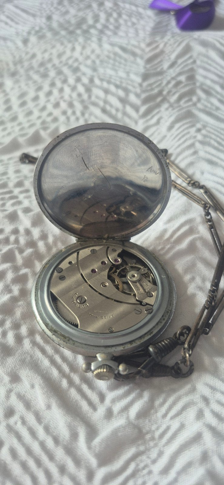 Antiek Zwitsers Zakhorloge 'Magnat' (15 Jewels) met ketting, Ophalen of Verzenden, Zakhorloge, Overige merken