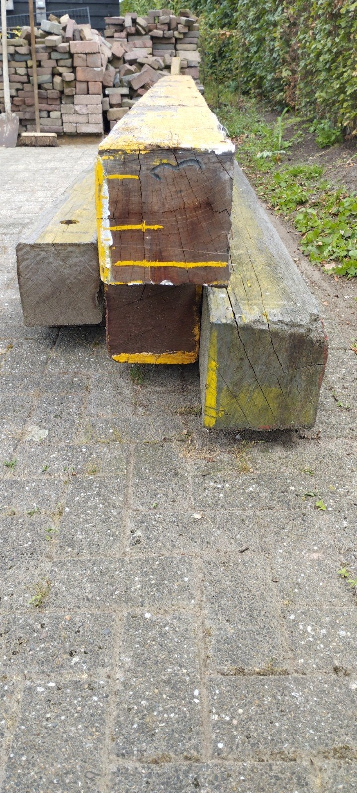 Azobe houten balken, gebruikt, diverse lengtes, Doe-het-zelf en Verbouw, Hout en Planken, Ophalen, Gebruikt, Balk, Overige houtsoorten