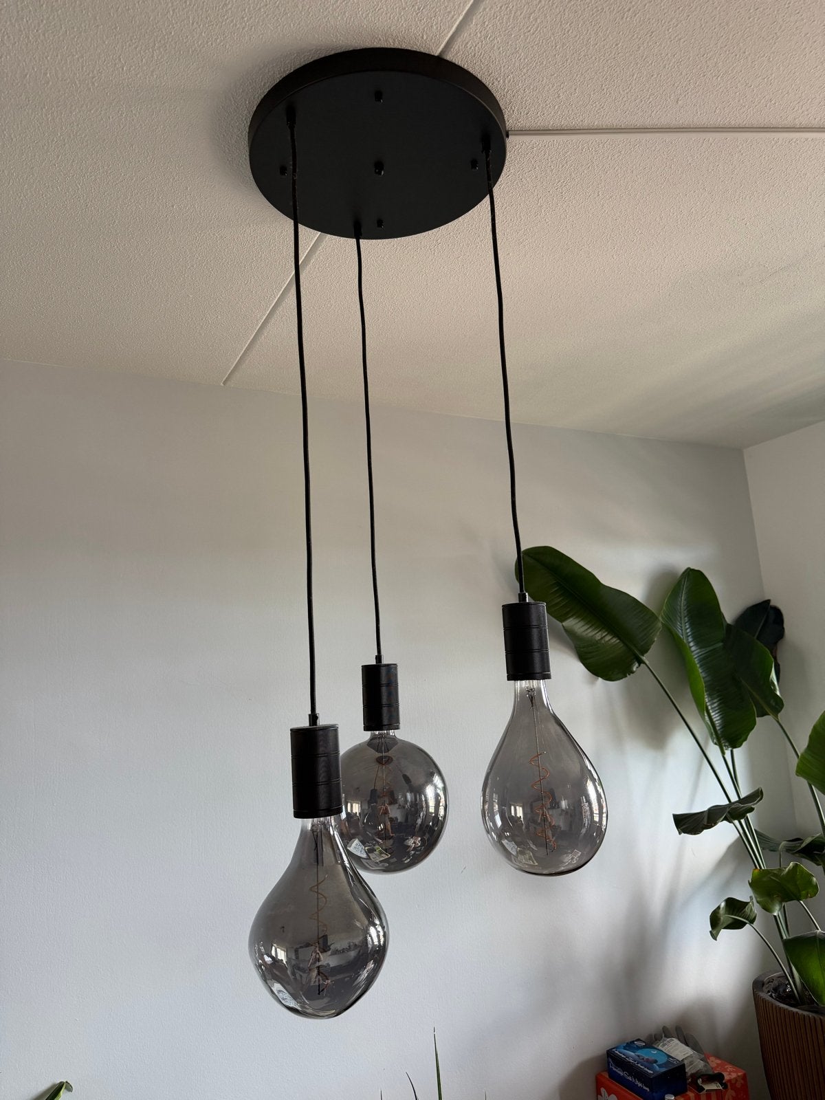De Lampfabriek - Hanglamp met 3 smoke glazen bollen, Ophalen, Gebruikt, Glas