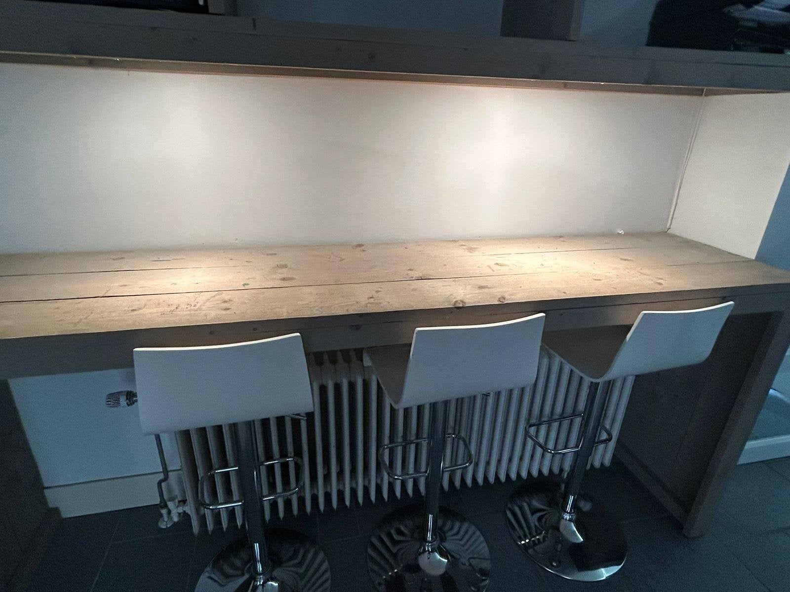 Steigerhouten bar met schap en lampjes, incl/excl barkrukken, Ophalen, Gebruikt