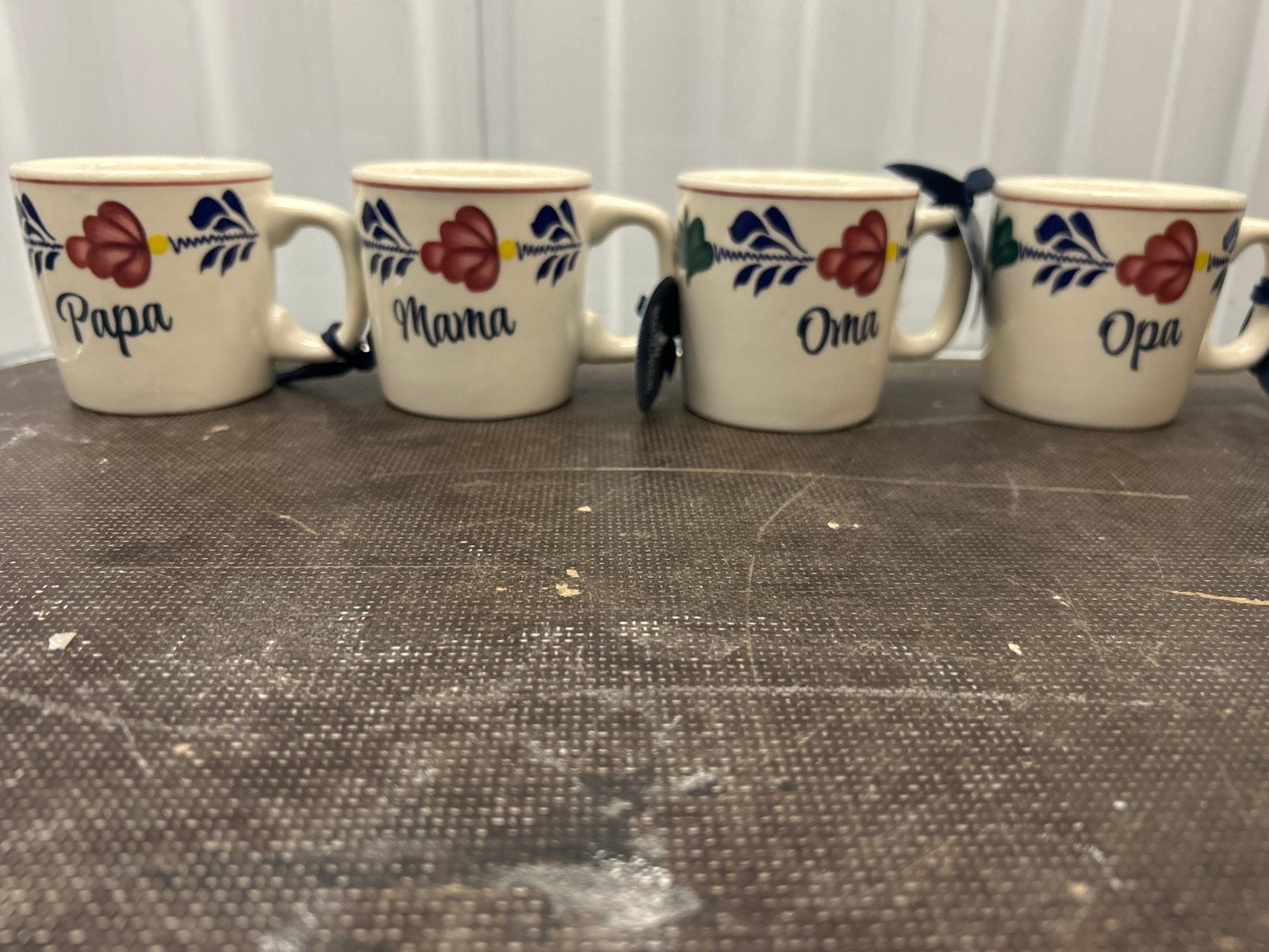 Boerenbont mokken met tekst: Papa, Mama, Opa, Oma (nieuw), Boch, Keramiek, Nieuw, Ophalen of Verzenden